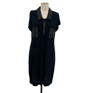 Love Moschino‎ Shirt Dress Collared Leather Detail Short Sleeve Black Size US 6
